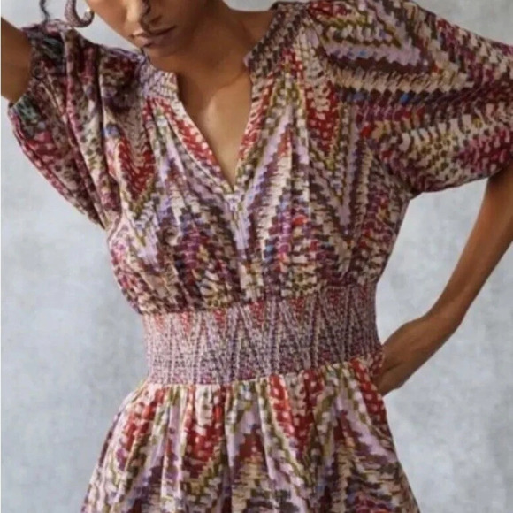 Anthropologie Pink and Purple Wrap Midi Dress - Picture 2 of 15